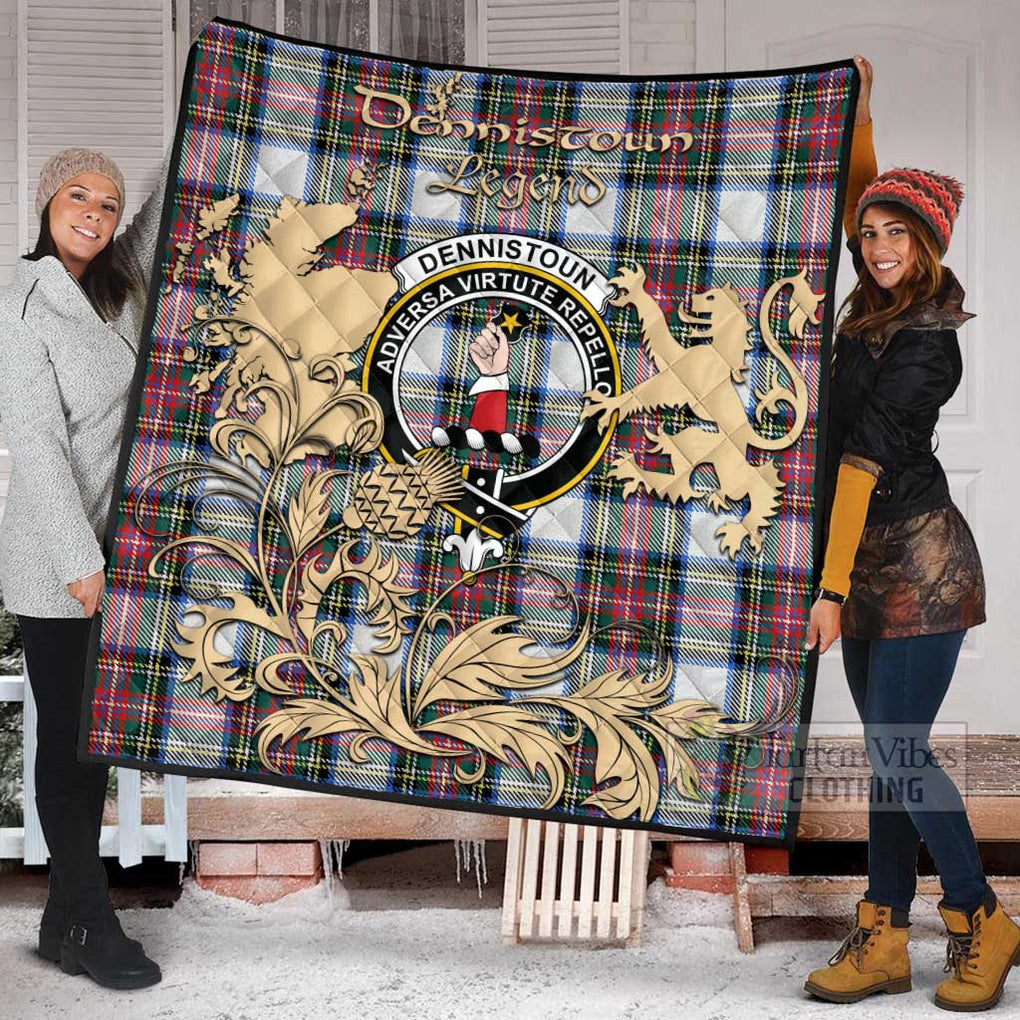 Tartan Vibes Clothing Dennistoun Tartan Quilt with Family Crest and Scottish Symbol Style