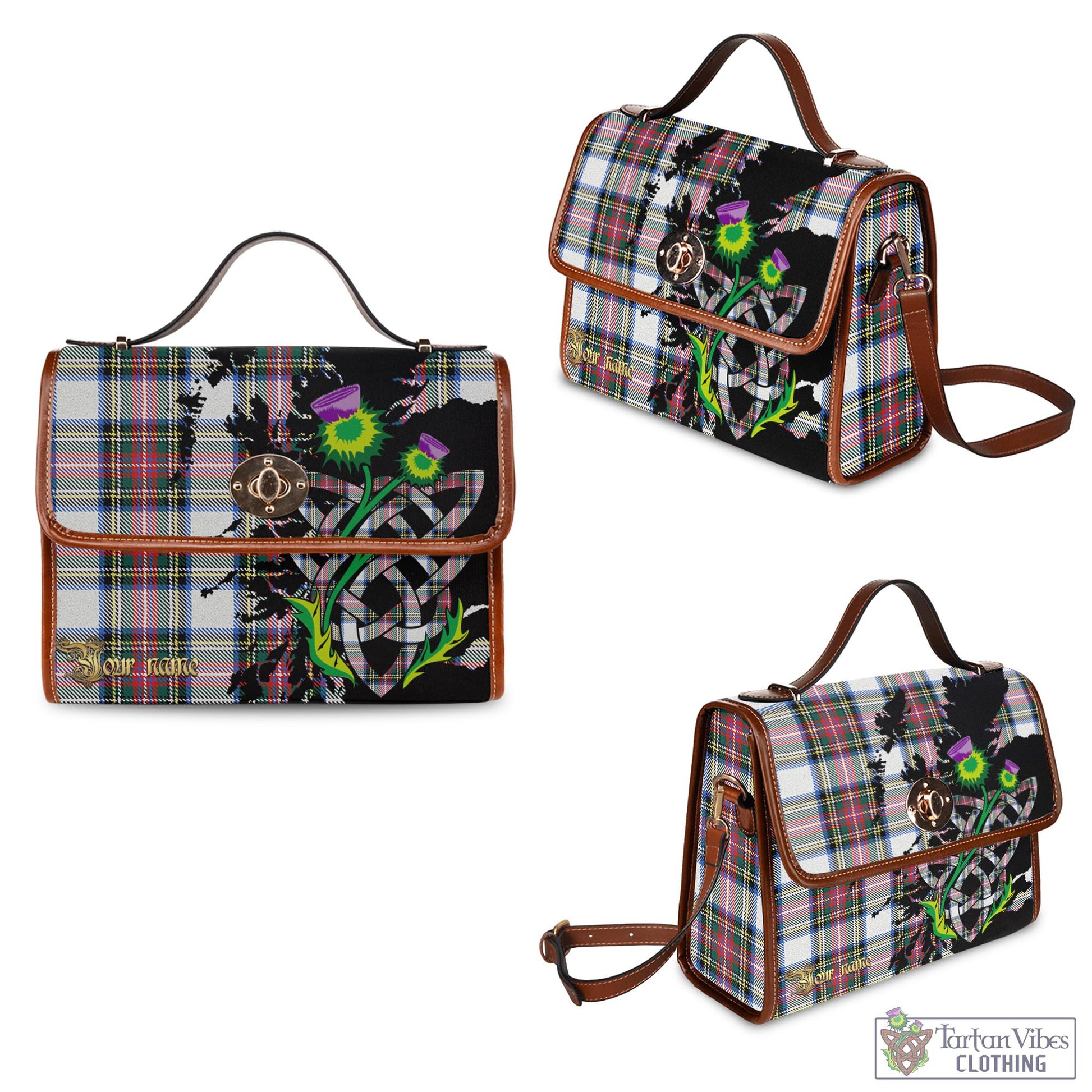 Tartan Vibes Clothing Dennistoun Tartan Waterproof Canvas Bag with Scotland Map and Thistle Celtic Accents