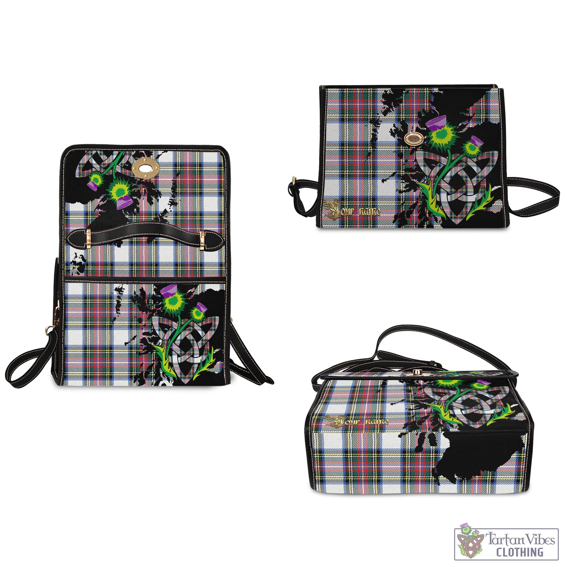 Tartan Vibes Clothing Dennistoun Tartan Waterproof Canvas Bag with Scotland Map and Thistle Celtic Accents