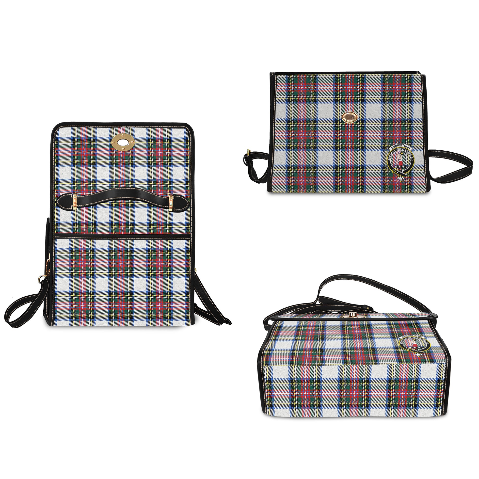 dennistoun-tartan-leather-strap-waterproof-canvas-bag-with-family-crest