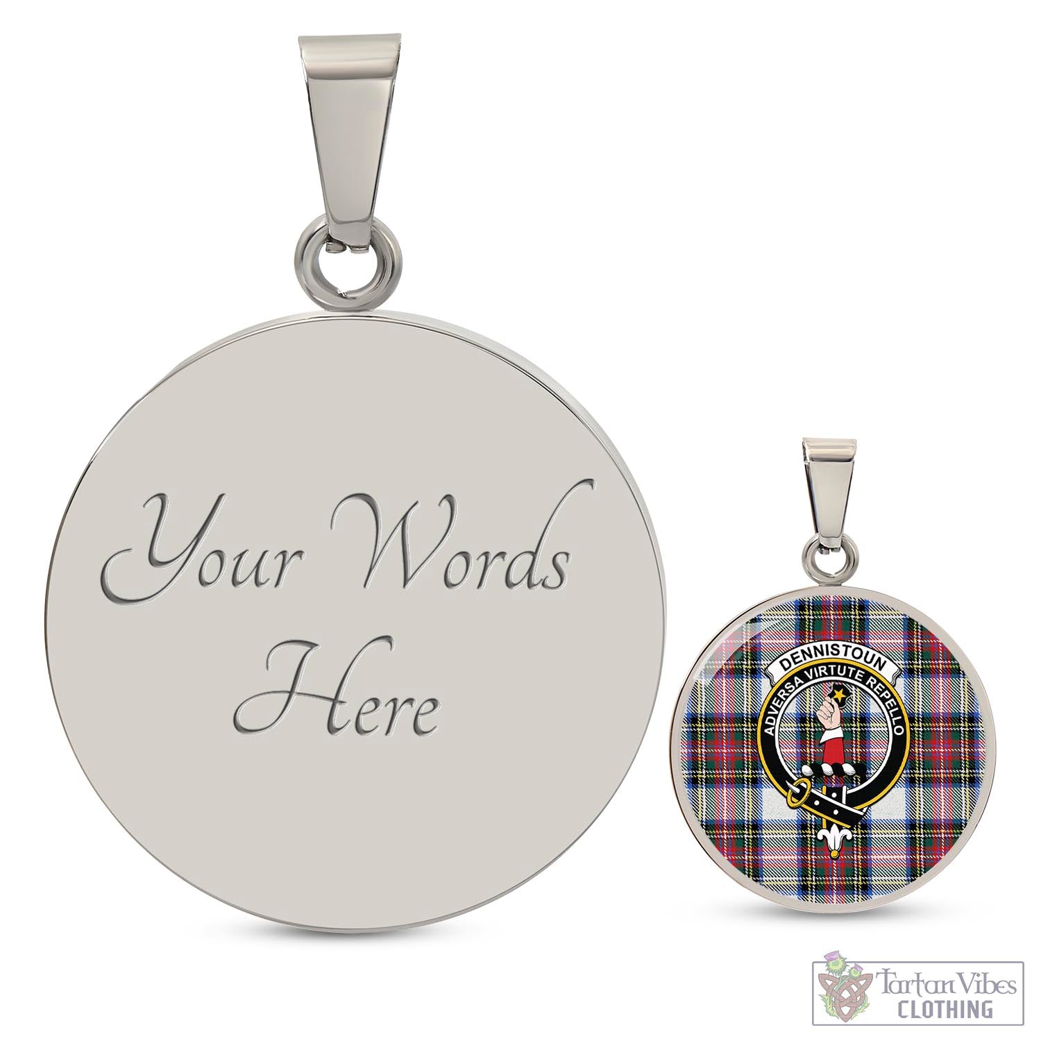 Tartan Vibes Clothing Dennistoun Tartan Circle Necklace with Family Crest