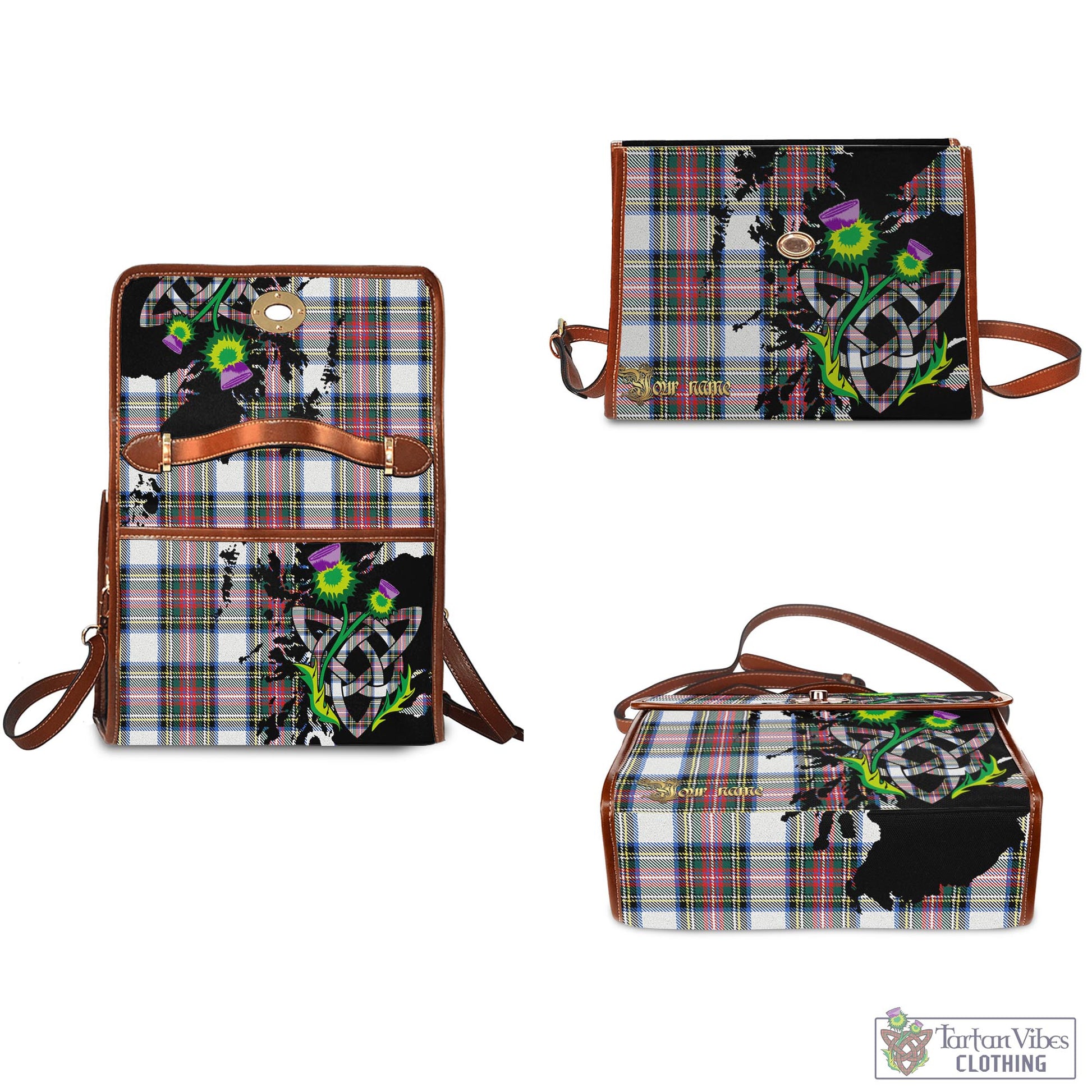 Tartan Vibes Clothing Dennistoun Tartan Waterproof Canvas Bag with Scotland Map and Thistle Celtic Accents