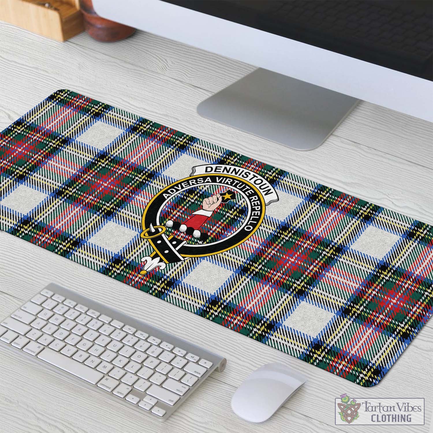 Tartan Vibes Clothing Dennistoun Tartan Mouse Pad with Family Crest