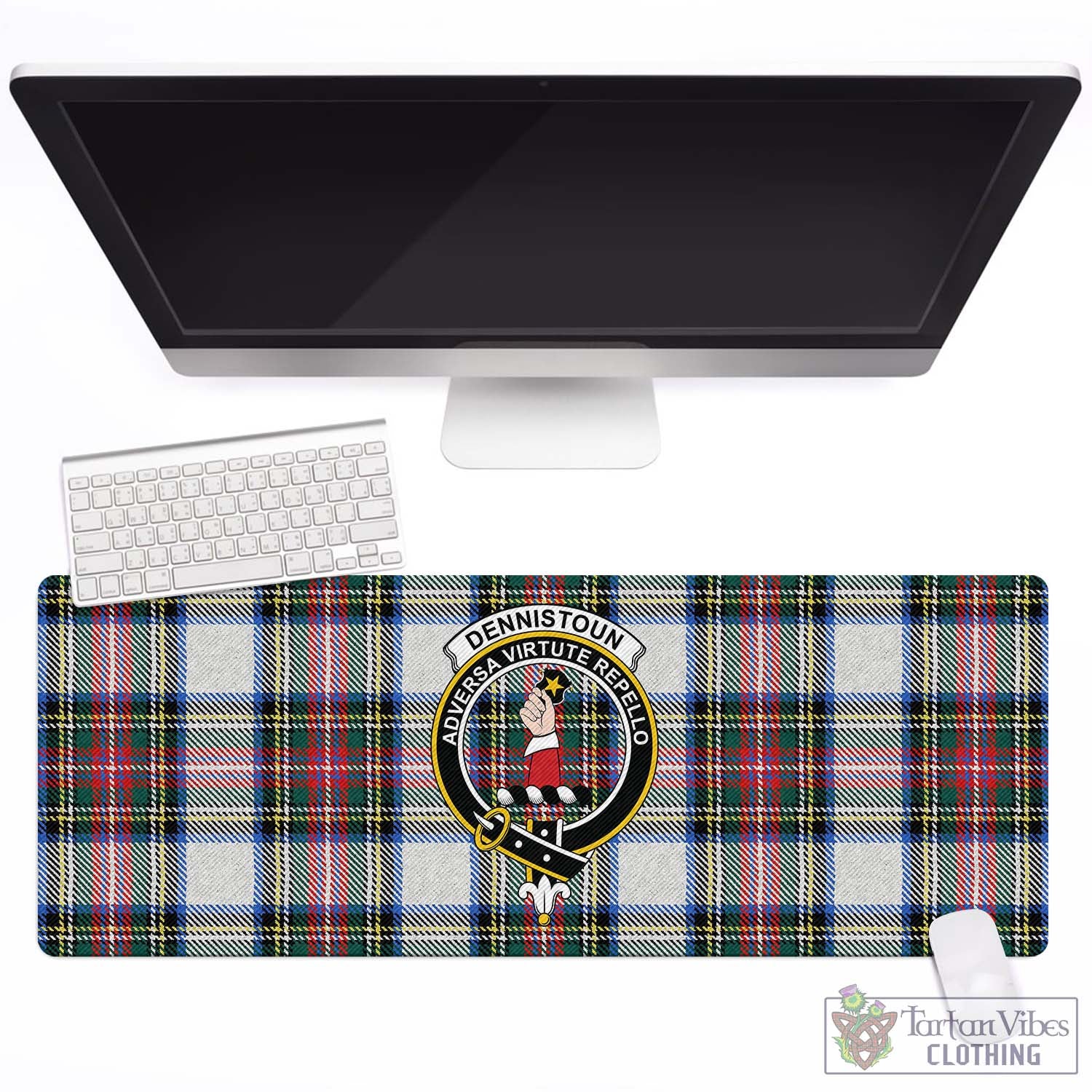 Tartan Vibes Clothing Dennistoun Tartan Mouse Pad with Family Crest