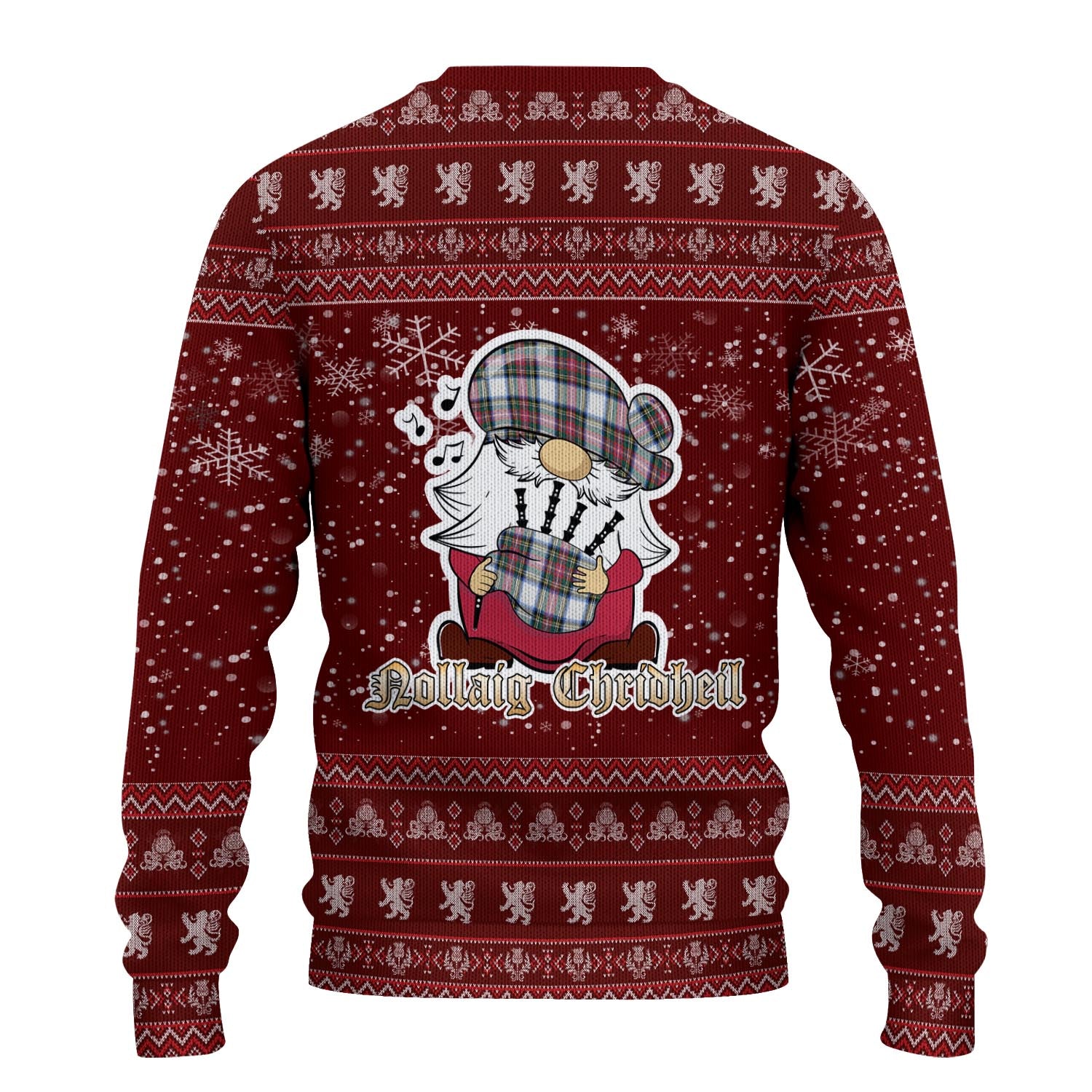 Dennistoun Clan Christmas Family Knitted Sweater with Funny Gnome Playing Bagpipes - Tartanvibesclothing