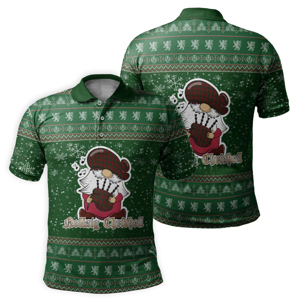 Denny Hunting Clan Christmas Family Polo Shirt with Funny Gnome Playing Bagpipes - Tartanvibesclothing