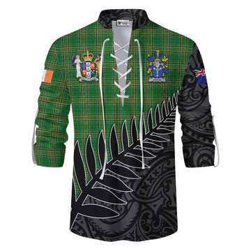 Devlin Irish Clan Tartan Ghillie Kilt Shirt with Coat of Arms New Zealand Silver Fern Half Style Men - Tartan Vibes Clothing