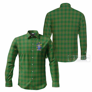 Devlin Irish Clan Tartan Long Sleeve Button Up with Coat of Arms - Tartan Vibes Clothing