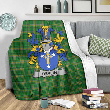 Devlin Irish Clan Tartan Blanket with Coat of Arms - Tartan Vibes Clothing