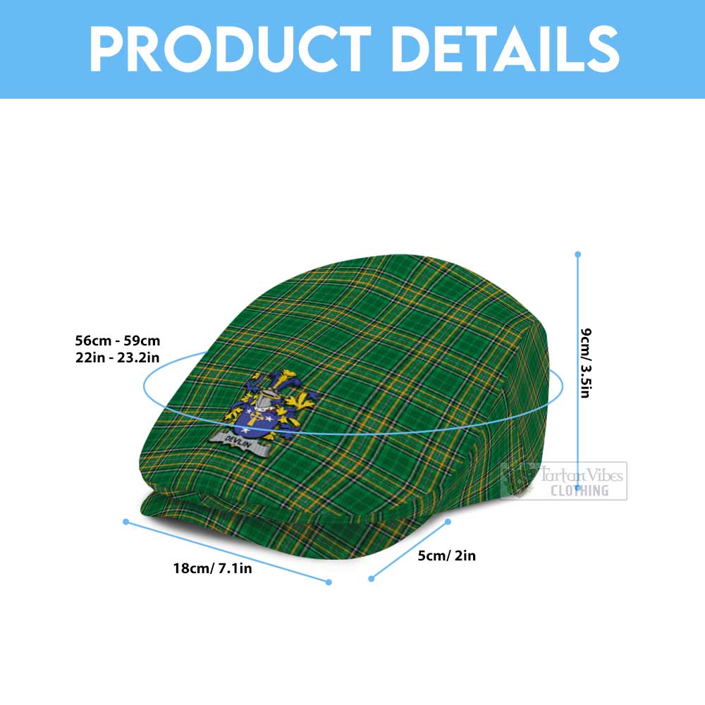 Devlin Irish Clan Tartan Jeff Cap, Tartan Flat Cap with Coat of Arm - Tartan Vibes Clothing