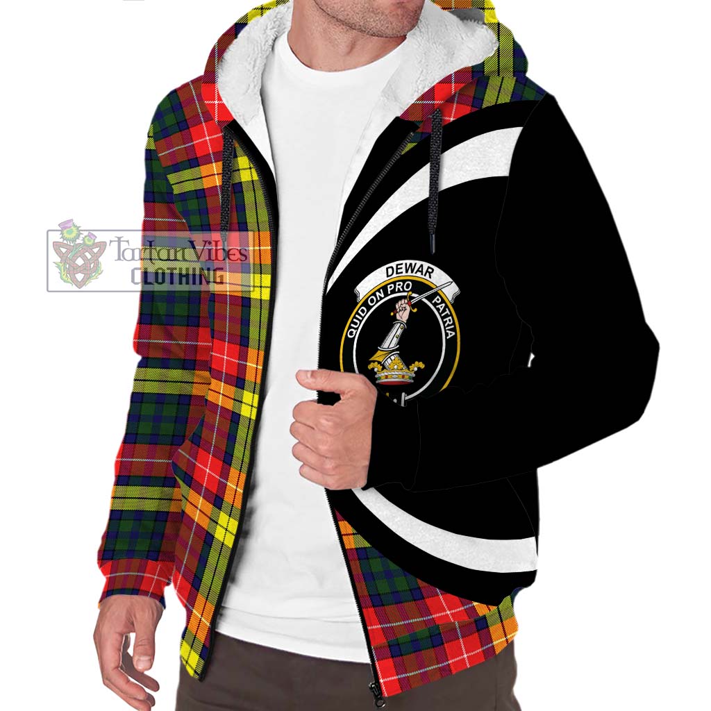 Dewar Tartan Sherpa Hoodie with Family Crest Circle Style Unisex S - Tartan Vibes Clothing