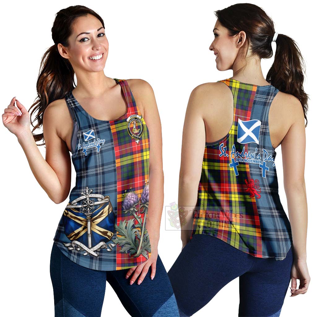 Tartan Vibes Clothing Dewar Tartan Women's Racerback Tanks Happy St. Andrew's Day Half Tartan Style