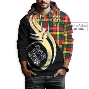 Dewar Tartan Hoodie with Family Crest and Celtic Symbol Style