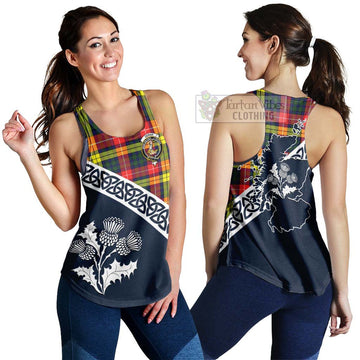 Dewar Tartan Women's Racerback Tanks Featuring Thistle and Scotland Map