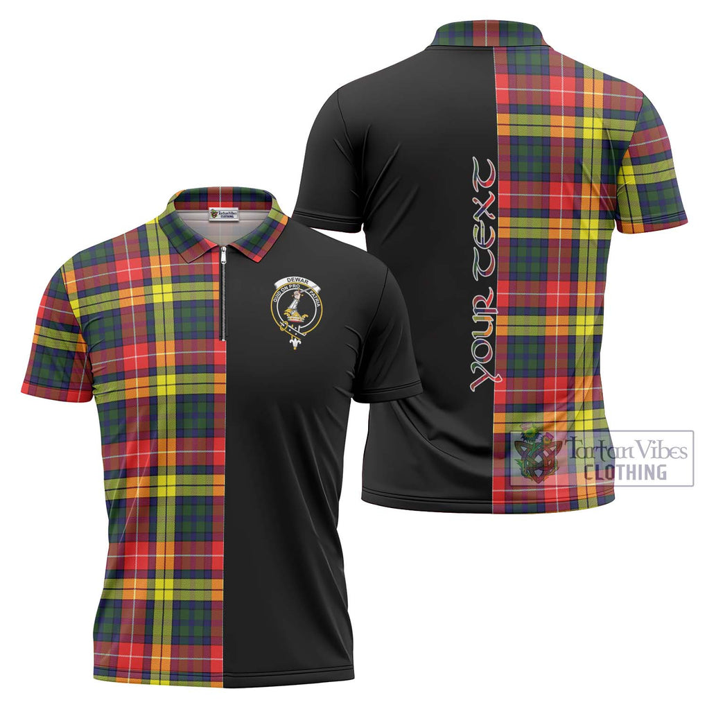 Dewar Tartan Zipper Polo Shirt with Family Crest and Half Of Me Style Unisex - Tartanvibesclothing Shop