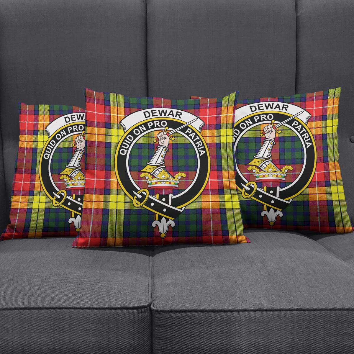 Dewar Tartan Pillow Cover with Family Crest Square Pillow Cover - Tartanvibesclothing