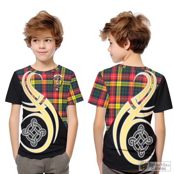 Dewar Tartan Kid T-Shirt with Family Crest and Celtic Symbol Style