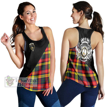 Dewar Tartan Women's Racerback Tanks with Family Crest and Military Logo Style