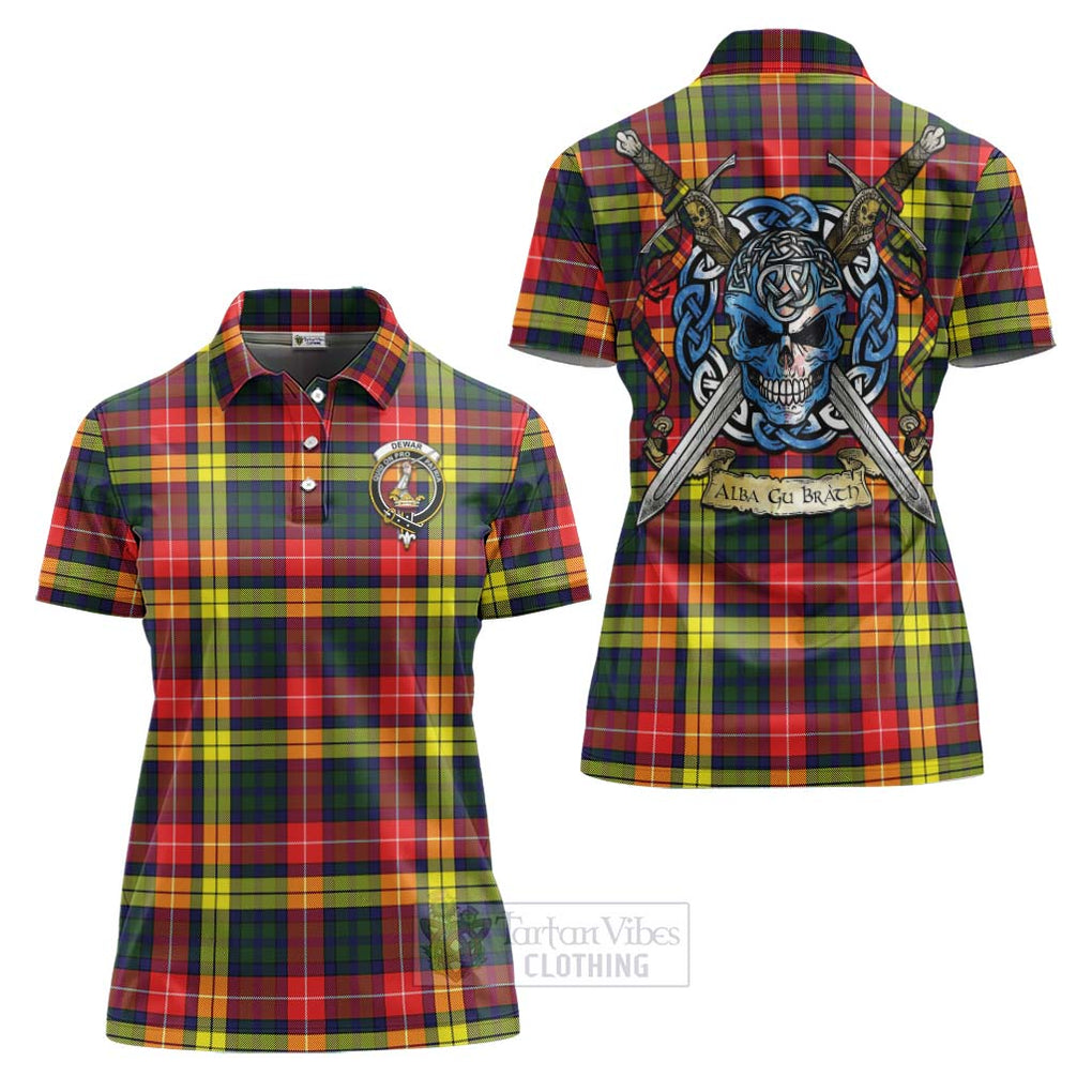 Tartan Vibes Clothing Dewar Tartan Women's Polo Shirt with Family Crest Celtic Skull Style