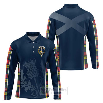 Dewar Tartan Long Sleeve Polo Shirt with Family Crest and Scottish Thistle Vibes Sport Style Unisex - Tartan Vibes Clothing