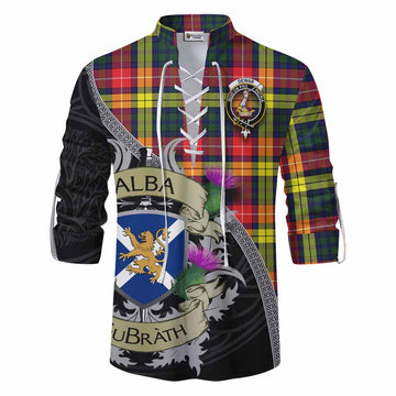 Dewar Tartan Family Crest Ghillie Kilt Shirt Lion Rampant Royal Thistle Shield Celtic Inspired Men - Tartan Vibes Clothing
