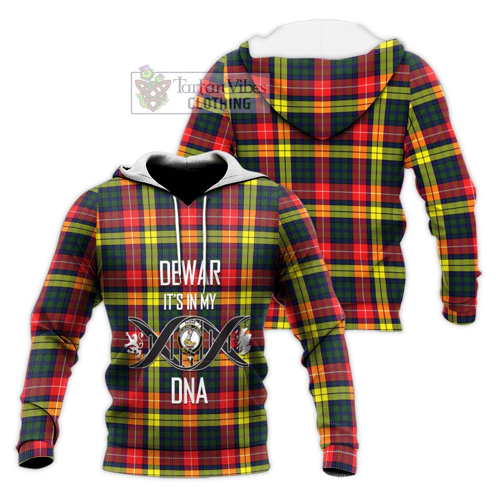 Tartan Vibes Clothing Dewar Tartan Knitted Hoodie with Family Crest DNA In Me Style