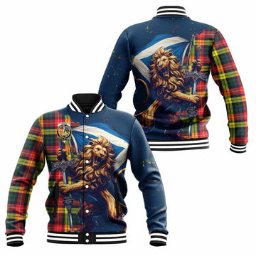 Dewar Tartan Family Crest Baseball Jacket with Scottish Majestic Lion