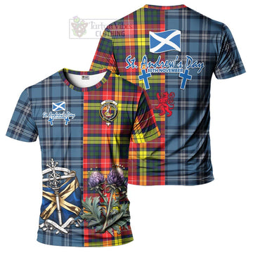 Dewar Tartan T-Shirt Happy St. Andrew's Day Half Tartan Style