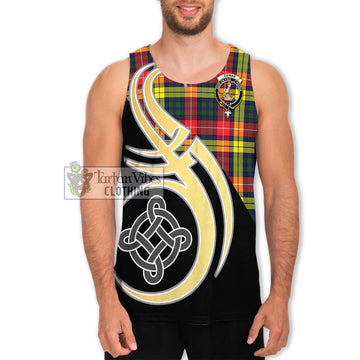 Dewar Tartan Men's Tank Top with Family Crest and Celtic Symbol Style