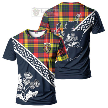 Dewar Tartan T-Shirt Featuring Thistle and Scotland Map