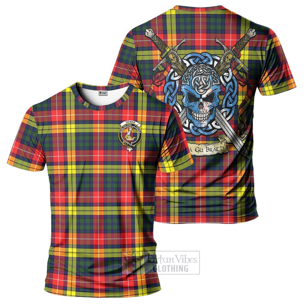 Tartan Vibes Clothing Dewar Tartan T-Shirt with Family Crest Celtic Skull Style