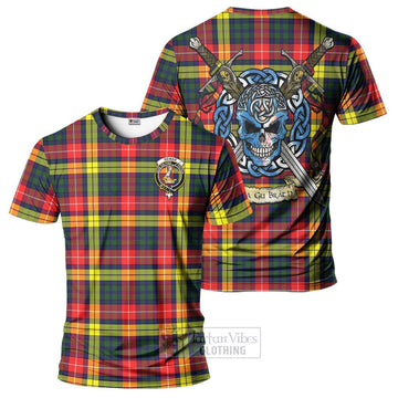 Dewar Tartan T-Shirt with Family Crest Celtic Skull Style