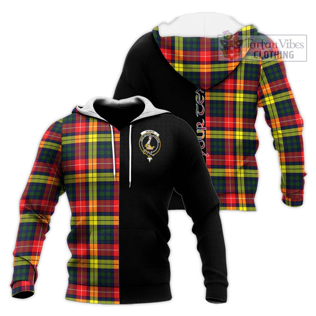 Dewar Tartan Knitted Hoodie with Family Crest and Half Of Me Style Unisex Knitted Pullover Hoodie - Tartanvibesclothing Shop