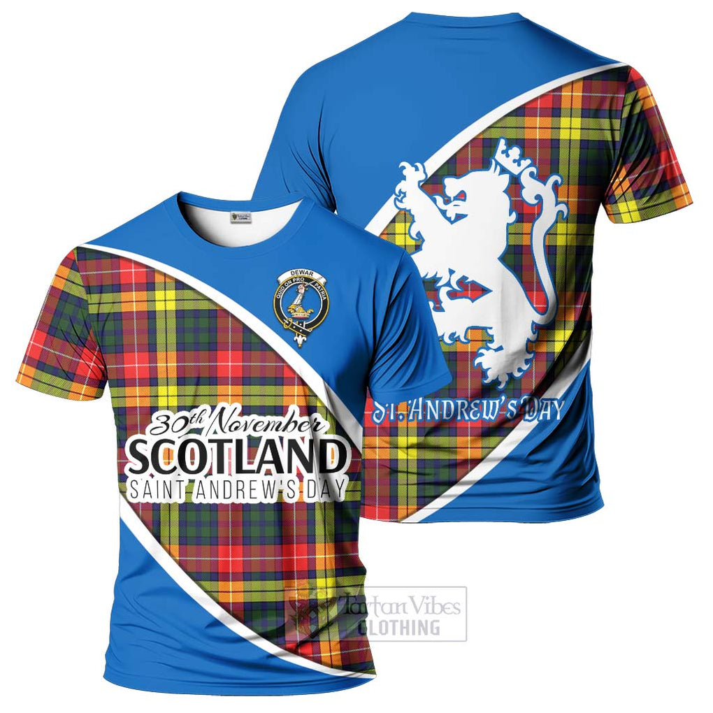 Tartan Vibes Clothing Dewar Family Crest Tartan T-Shirt Celebrate Saint Andrew's Day in Style