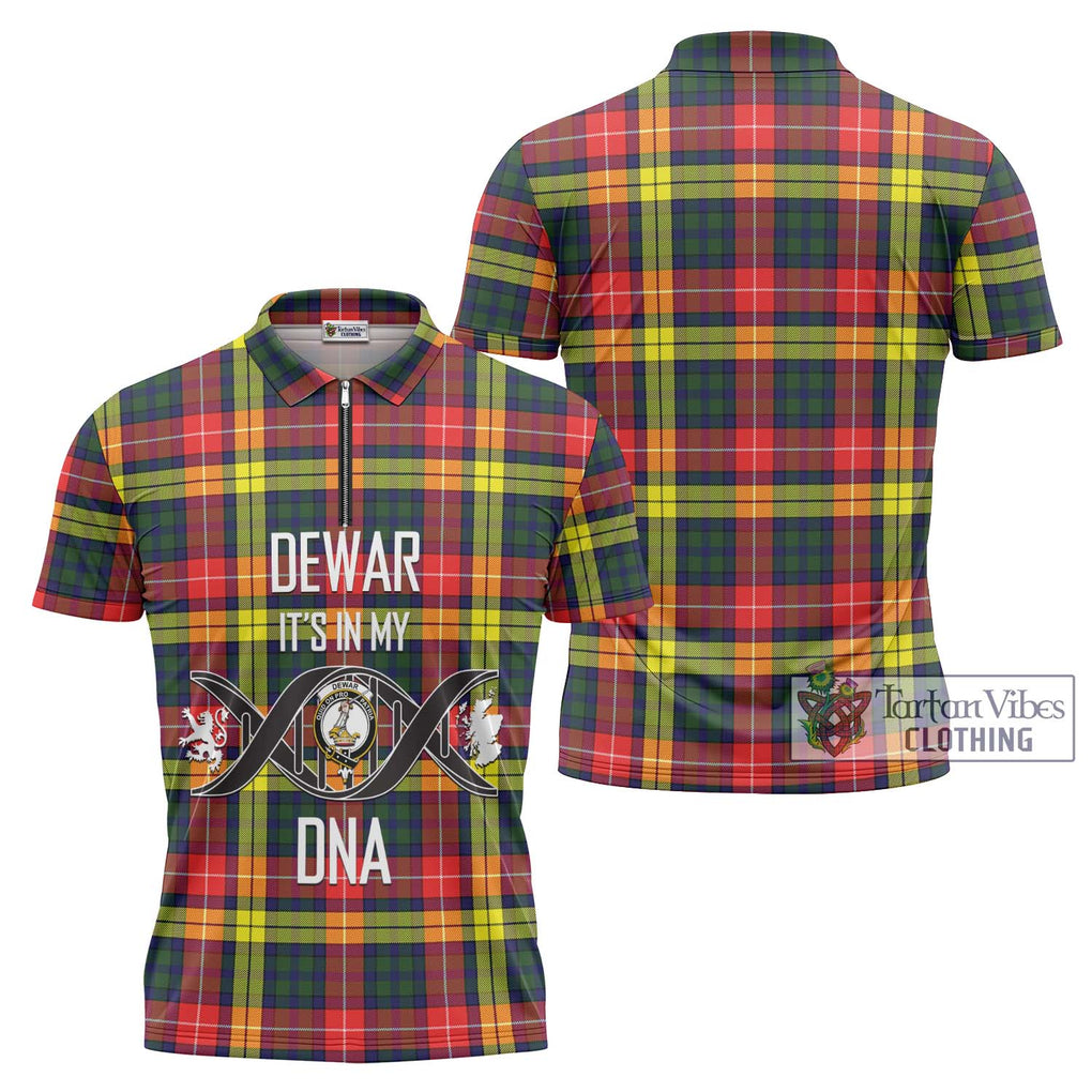 Dewar Tartan Zipper Polo Shirt with Family Crest DNA In Me Style Unisex - Tartanvibesclothing Shop