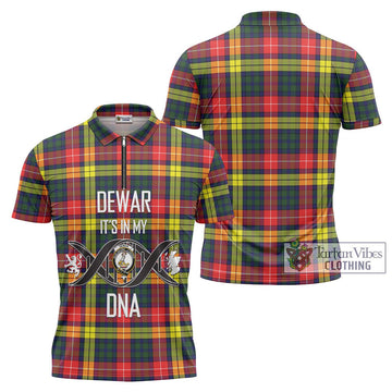 Dewar Tartan Zipper Polo Shirt with Family Crest DNA In Me Style