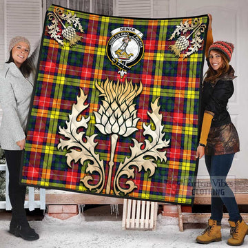 Dewar Tartan Quilt with Family Crest and Golden Thistle Style