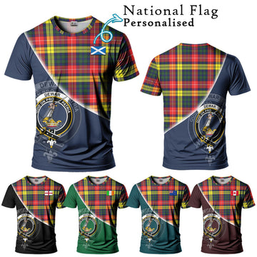 Dewar Tartan T-Shirt with Personalised National Flag and Family Crest Half Style