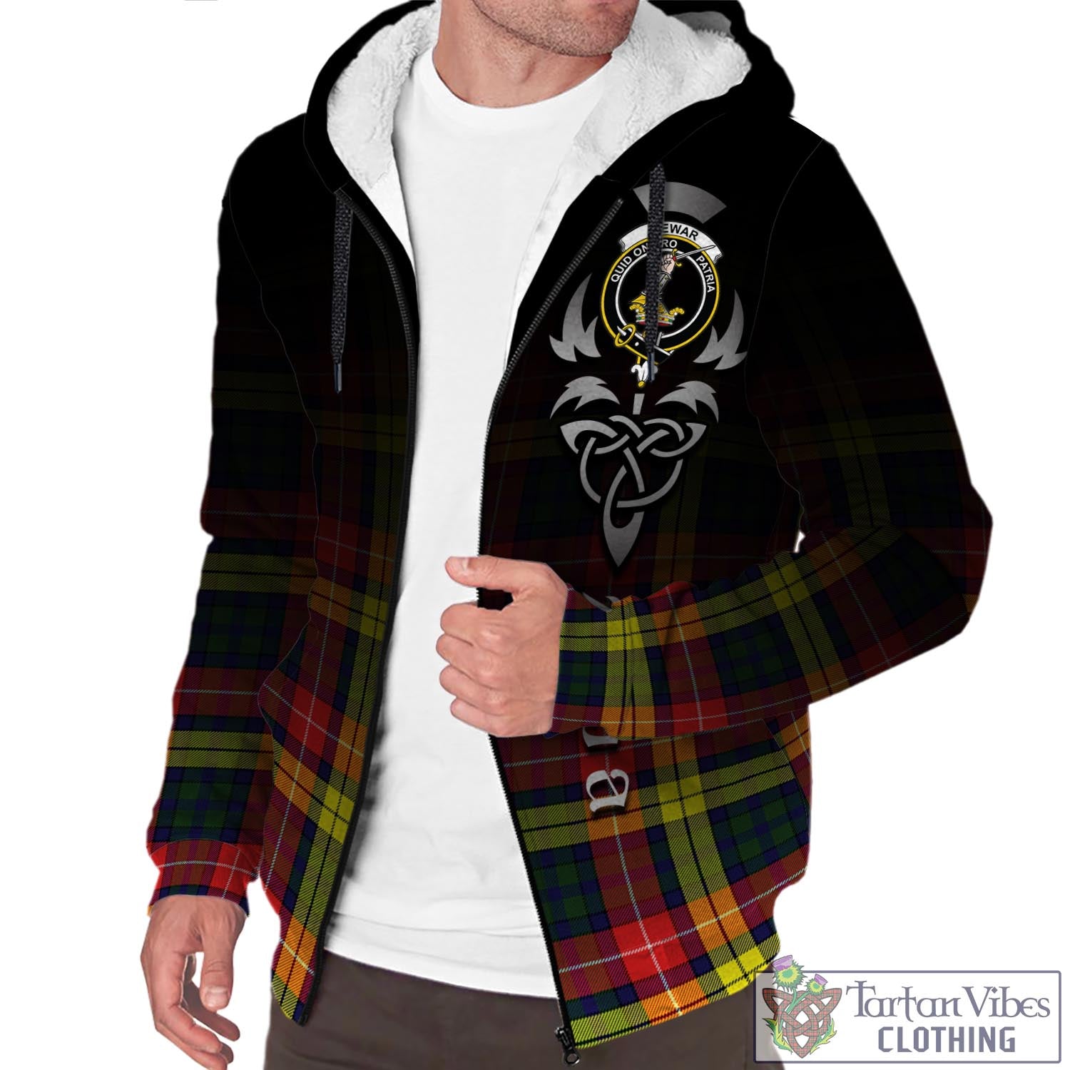 Tartan Vibes Clothing Dewar Tartan Sherpa Hoodie Featuring Alba Gu Brath Family Crest Celtic Inspired