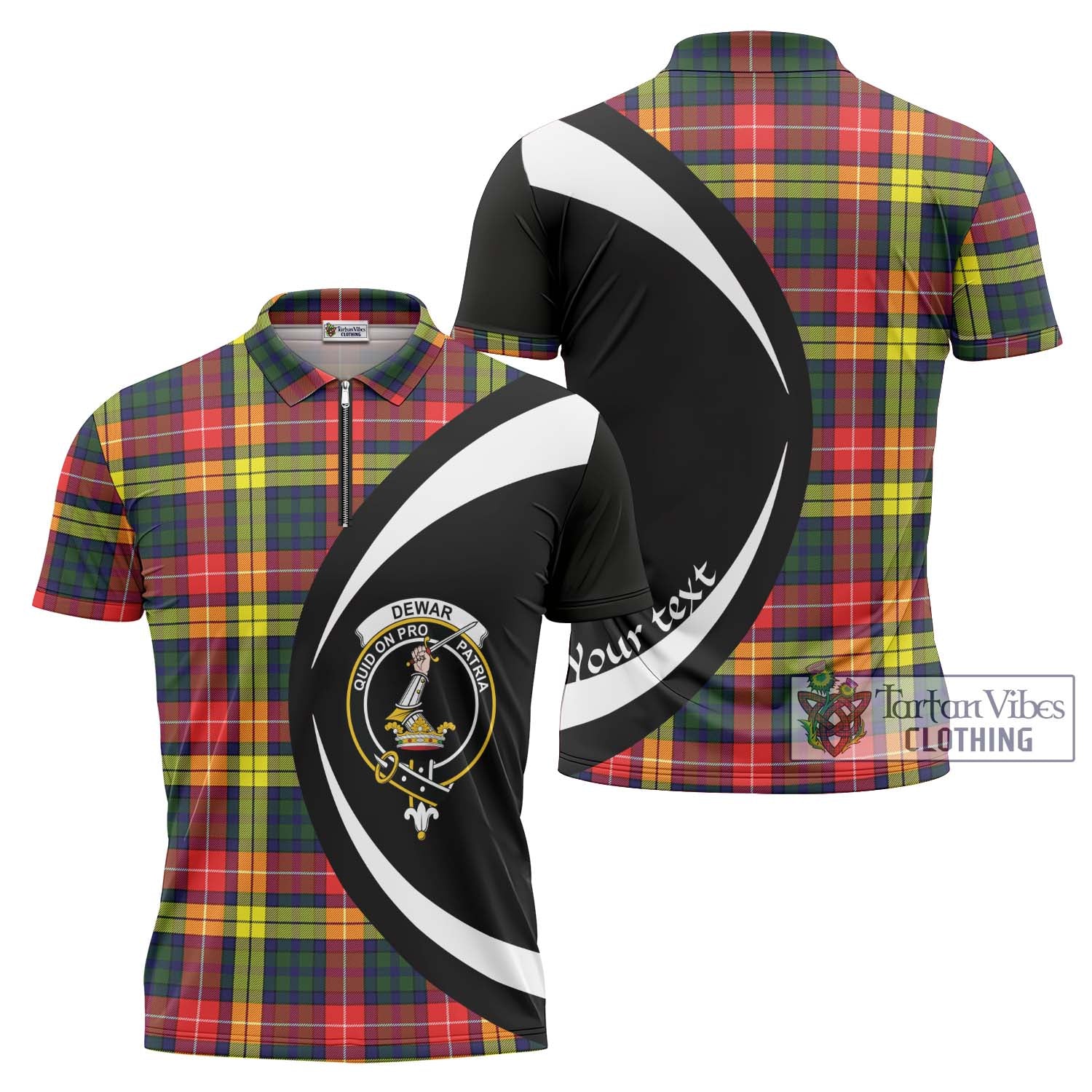 Tartan Vibes Clothing Dewar Tartan Zipper Polo Shirt with Family Crest Circle Style