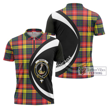 Dewar Tartan Zipper Polo Shirt with Family Crest Circle Style