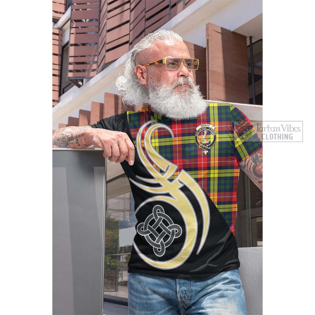 Tartan Vibes Clothing Dewar Tartan Cotton T-shirt with Family Crest and Celtic Symbol Style