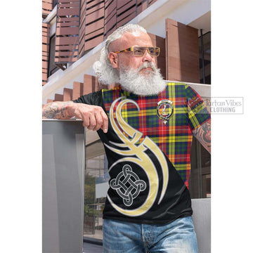 Dewar Tartan Cotton T-shirt with Family Crest and Celtic Symbol Style