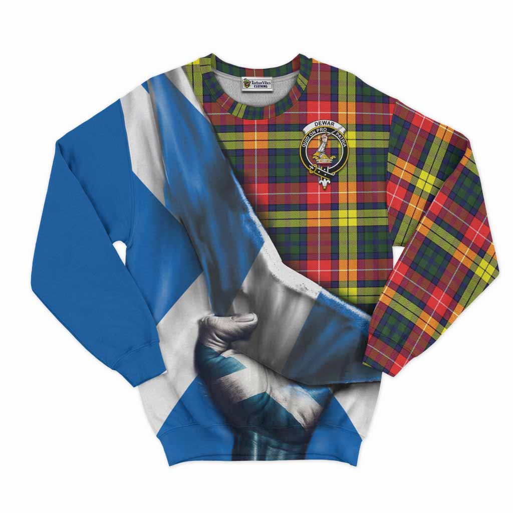 Tartan Vibes Clothing Dewar Tartan Sweatshirt with Family Crest Scotland Patriotic Style