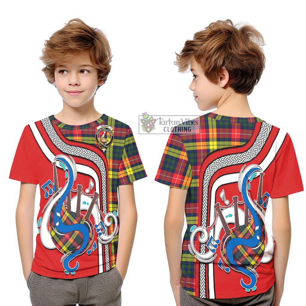 Tartan Vibes Clothing Dewar Tartan Kid T-Shirt with Epic Bagpipe Style