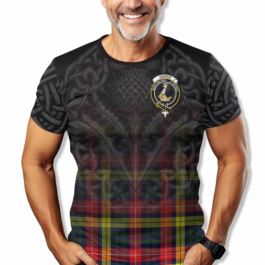 Tartan Vibes Clothing Dewar Tartan T-Shirt with Family Crest Celtic Thistle Vibes