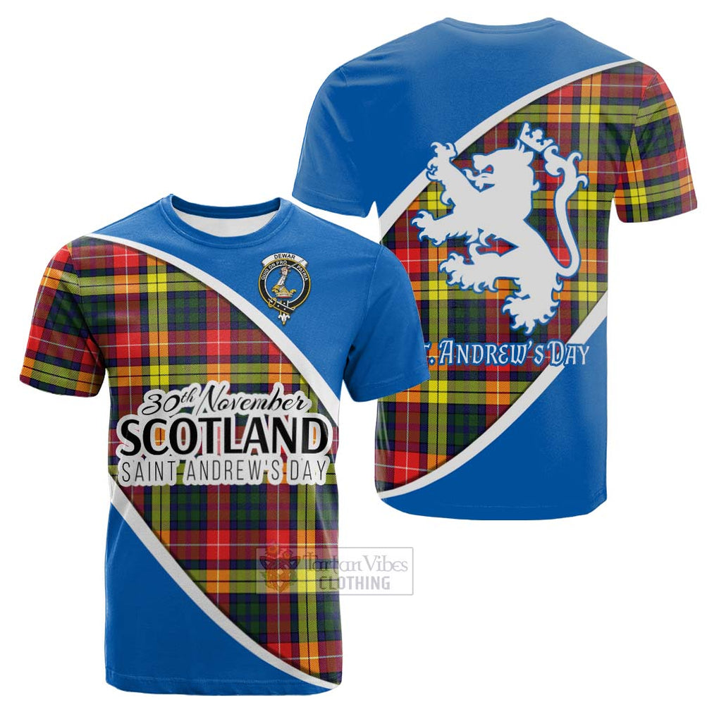 Tartan Vibes Clothing Dewar Family Crest Tartan Cotton T-shirt Celebrate Saint Andrew's Day in Style