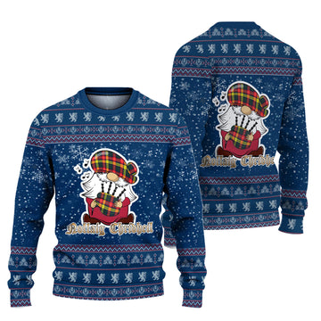 Dewar Clan Christmas Family Ugly Sweater with Funny Gnome Playing Bagpipes