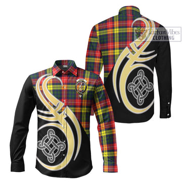 Dewar Tartan Long Sleeve Button Shirt with Family Crest and Celtic Symbol Style