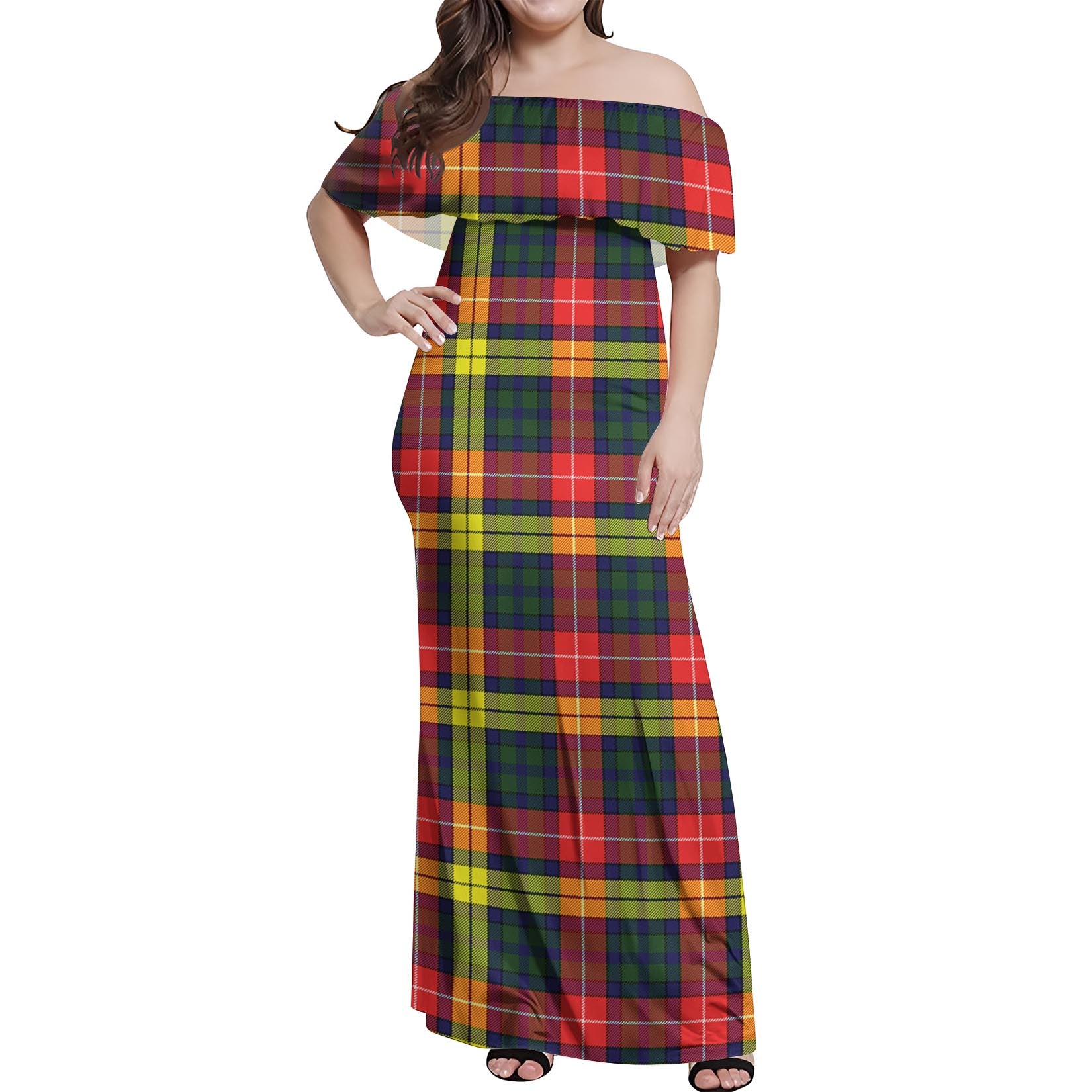 Dewar Tartan Off Shoulder Long Dress Women's Dress - Tartanvibesclothing